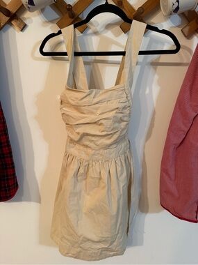 Free People Cream Sleeveless Ruched Bust Mini Dress